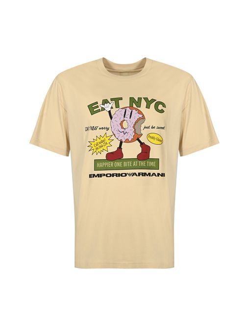 T-shirt in cotone con stampa EAT NYC Beige GIORGIO ARMANI | EM003622 AF14836M1183